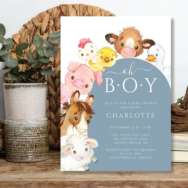 Oh Boy Farm Animals Shower Invitation (Creator Uploaded)