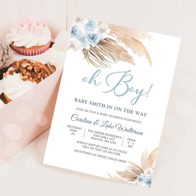 Oh Boy Floral Baby Shower Invitation (Creator Uploaded)