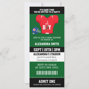 Oh Boy Football Jersey Ticket Baby Shower Invitation