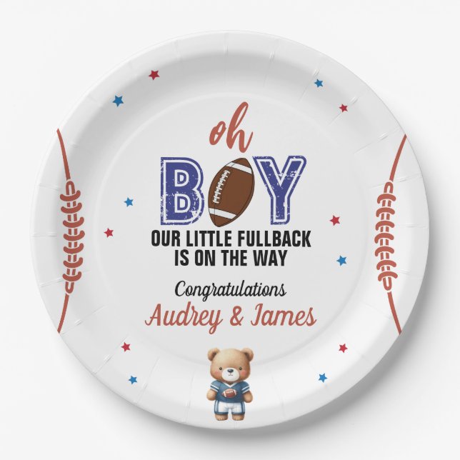 Oh Boy Football Theme Baby Shower Paper Plates (Front)