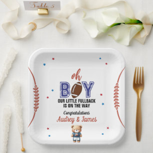 Oh Boy Football Theme Baby Shower Paper Plates