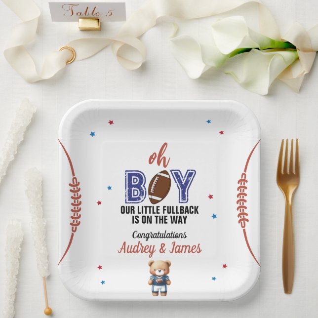 Oh Boy Football Theme Baby Shower Paper Plates (Wedding)