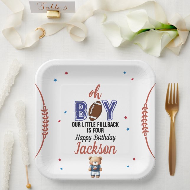 Oh Boy Football Theme Birthday Paper Plates (Wedding)