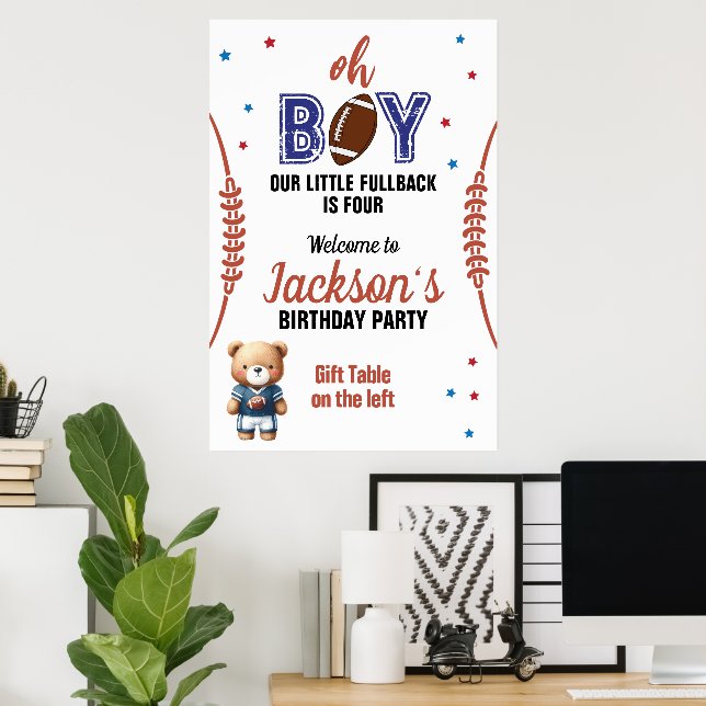 Oh Boy Football Theme Birthday Poster (Home Office)