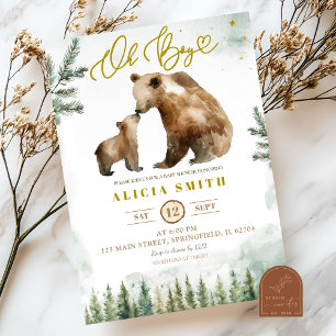 Oh Boy Forest Bear baby shower invitation