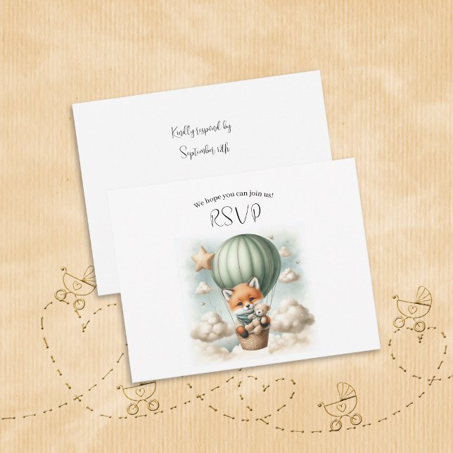 Oh Boy Fox Hot Air Balloon Adventure Baby Shower RSVP Card (Creator Uploaded)