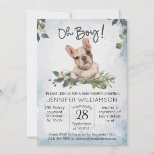 Oh Boy! French Bulldog Puppy Baby Shower Invitation