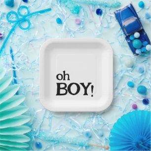 Oh Boy Fun Minimalistic Baby Shower Paper Plates
