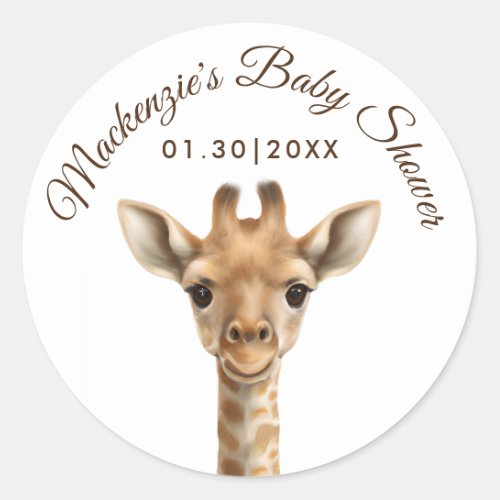 Oh Boy Giraffe Baby Shower  Classic Round Sticker