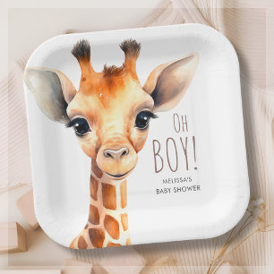 Oh Boy Giraffe Baby Shower  Paper Plates