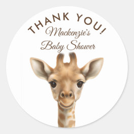 Oh Boy Giraffe Safari Baby Shower Thank You Classic Round Sticker