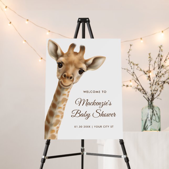 Oh Boy Giraffe Safari Baby Shower Welcome Sign (In Situ (Stand))