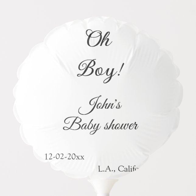 oh boy girl baby shower add name date year venue e balloon (Front)