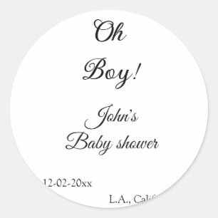 oh boy girl baby shower add name date year venue e classic round sticker