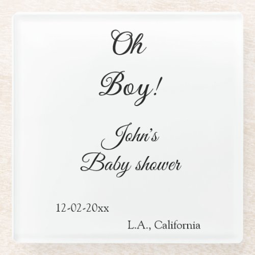 oh boy girl baby shower add name date year venue e glass coaster