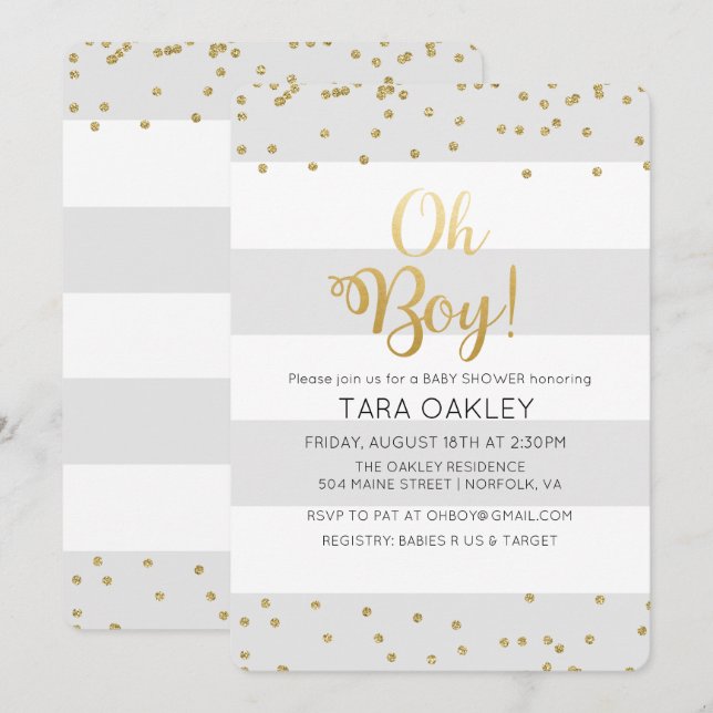 Oh Boy Glitter Confetti Baby Shower Invitation (Front/Back)
