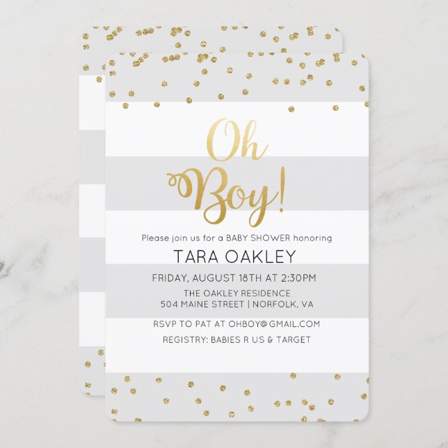 Oh Boy Glitter Confetti Baby Shower Invitation (Front/Back)