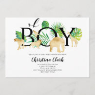 Oh Boy! Gold Faux Jungle animals Baby Shower Invitation