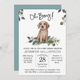 Oh Boy! Golden Retriever Dog Baby Shower Invitation