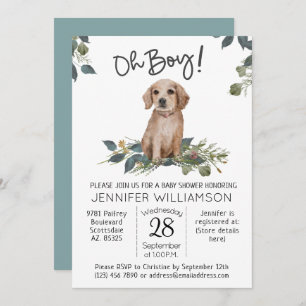 Oh Boy! Golden Retriever Dog Baby Shower Invitation