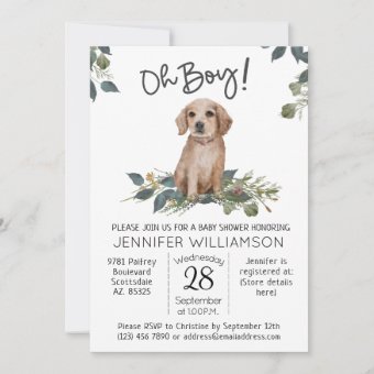 Oh Boy! Golden Retriever Dog Baby Shower Invitation | Zazzle