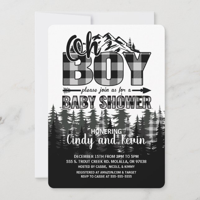 Oh Boy Gray Lumberjack  Baby Shower Invitation (Front)