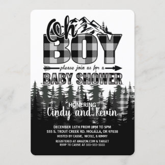 Oh Boy Gray Lumberjack Baby Shower Invitation