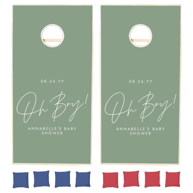 oh boy green baby shower  cornhole set (Set)