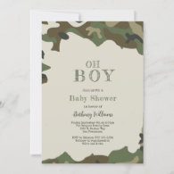 Oh Boy Green  Camo Baby Shower Invitation