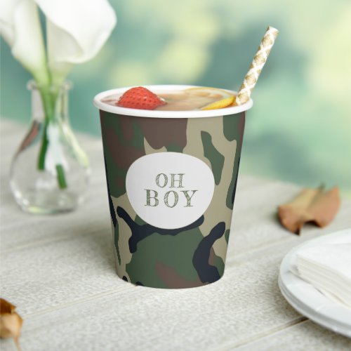Oh Boy Green Camo Baby Shower Party Paper Cups