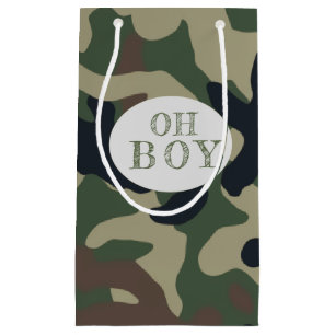 Oh Boy Green Camo Baby Shower Small Gift Bag