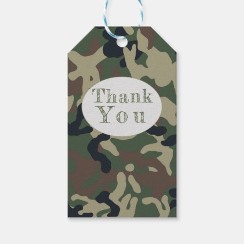 Oh Boy Green Camo Baby Shower  Thank You Gift Tags