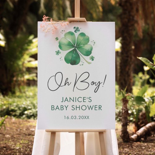 Oh Boy Green Shamrock Baby Shower Welcome Sign