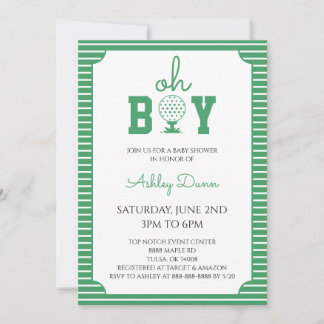 Oh Boy Green Stripes Golf Baby Shower Invitation