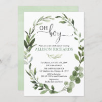 Oh Boy Greenery eucalyptus foliage baby shower Invitation