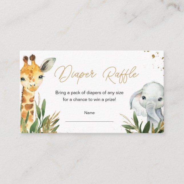 Oh Boy Greenery Safari Baby Shower Diaper Raffle Enclosure Card (Front)