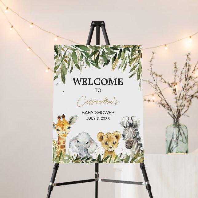 Oh Boy Greenery Safari Baby Shower Welcome Sign (In Situ (Stand))