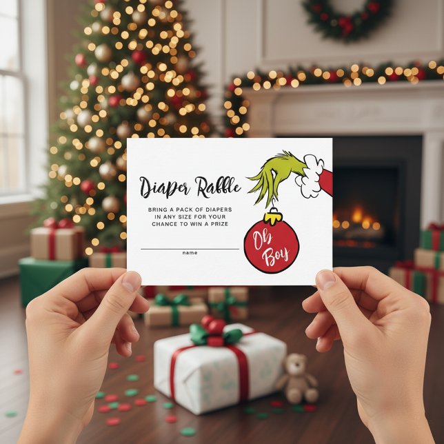 Oh Boy Grinch Baby Shower Diaper Raffle Enclosure Card (Creator Uploaded)