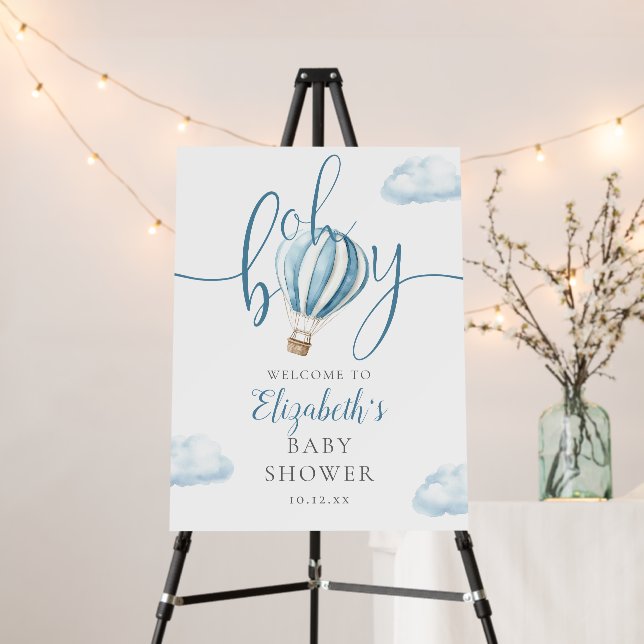 Oh Boy Hot Air Balloon Baby Shower Welcome Sign (In Situ (Stand))