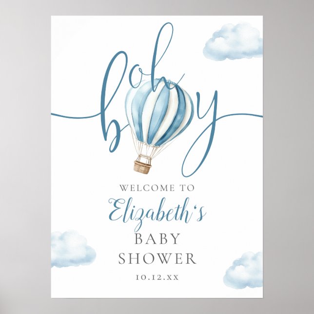 Oh Boy Hot Air Balloon Baby Shower Welcome Sign (Front)