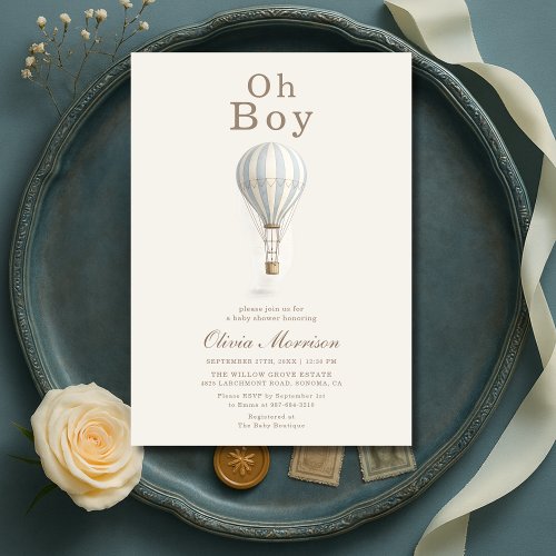 Hot Air Balloon Blue baby shower invitation