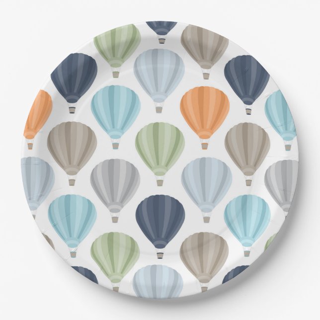 OH BOY Hot Air Balloons Pattern Paper Plates (Front)