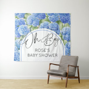 Oh Boy Hydrangea Blue Flowers Baby Shower Tapestry