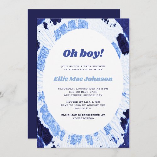 Oh Boy Indigo Blue Shibori Tie Dye Baby Shower Invitation