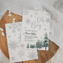 Oh Boy invitation, silver winter baby shower Invitation