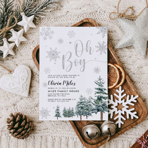 Oh Boy invitation, silver winter baby shower Invitation