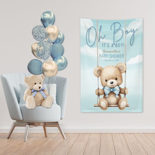 Oh Boy Its A Boy Bear Baby Shower Backdrop Banner