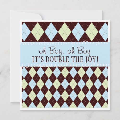 Oh Boy It's Twins Argyle Baby Boys Twin Shower Personalized Announcements