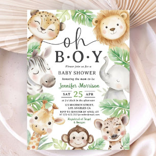 Oh Boy Jungle Baby Shower Safari Animal Invitation