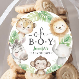 Oh Boy Jungle Baby Shower Safari Animals Classic Round Sticker
